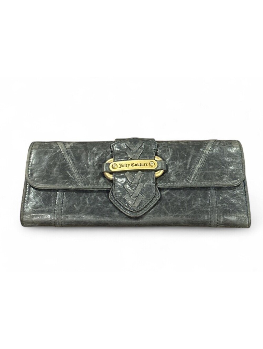 Vintage Y2K Authentic Juicy Couture Clutch Wallet Leather in Slate Gold Hardware
